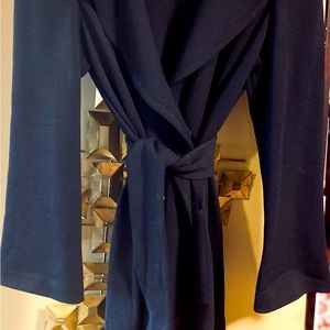 St John Caviar Black Santana Knit Cardigan Coat w/ Belt, size 12